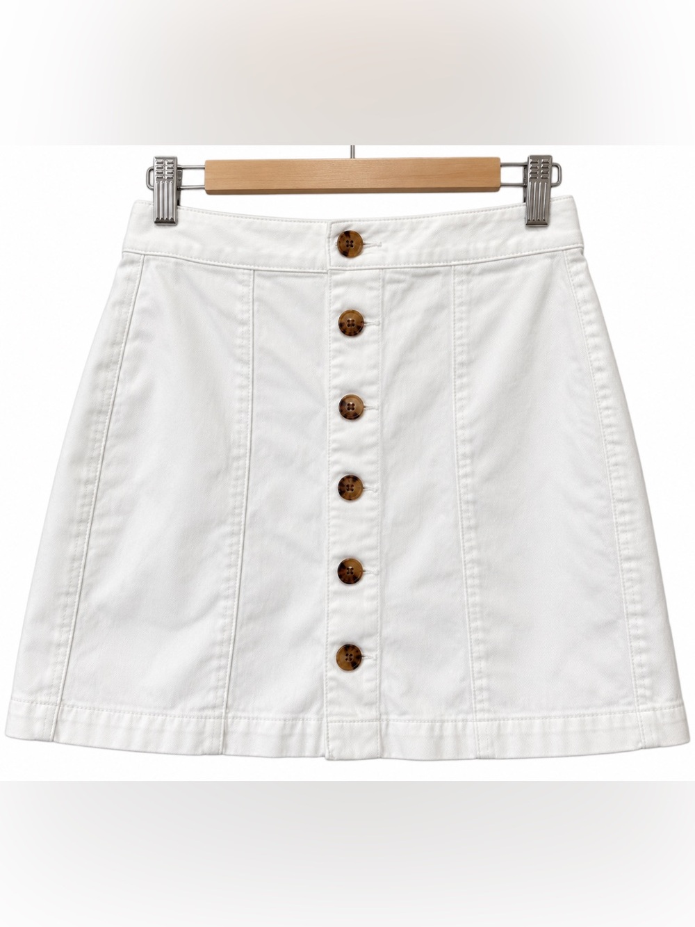 LOFT Sz 4 White Button-Front A-Line Skirt